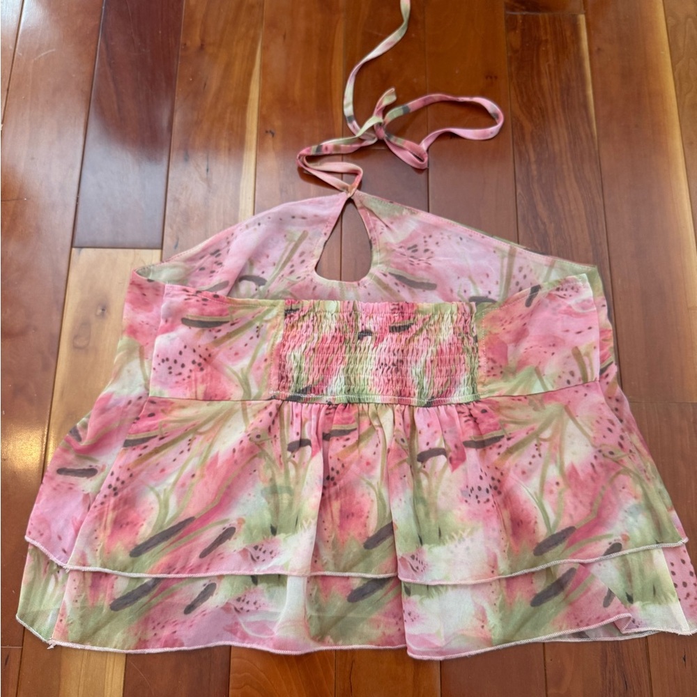 Edikted Pink Floral Layered Halter Crop Top - Picture 3 of 5